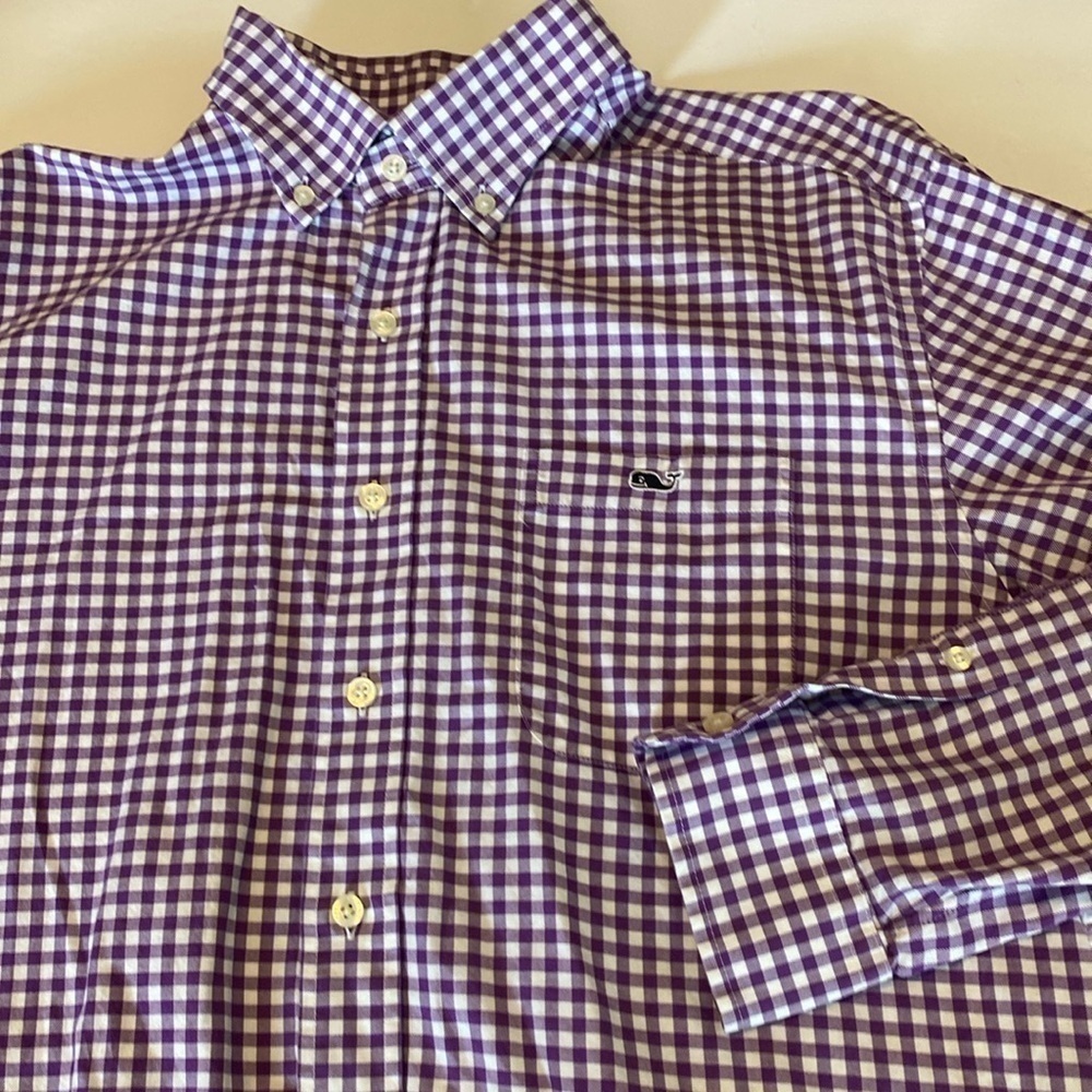 Vineyard Vines Tucker shirt men’s long sleeved shirt size large, purple  white